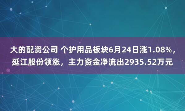 大的配资公司 个护用品板块6月24日涨1.08%，延江股份领涨，主力资金净流出2935.52万元